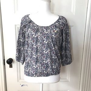 J Crew Liberty Junes Meadow Peasant Top Blue Floral Cotton Oversize